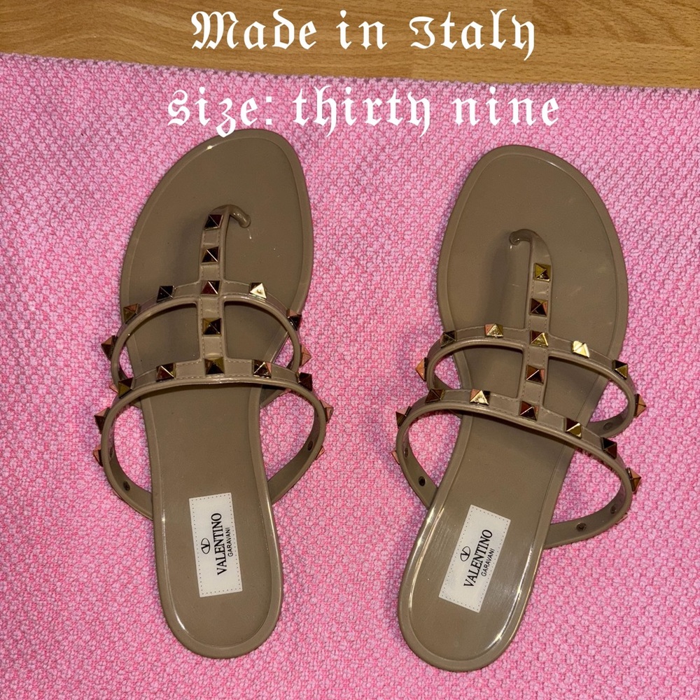 Valentino Garavani Studded Tan Sandals